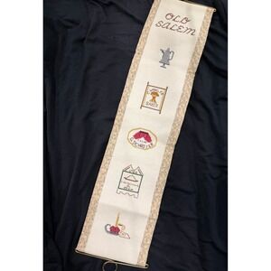 Old Salem Hand Cross Stitch Wall‎ Hanging Tapestry Vintage Rustic Decor